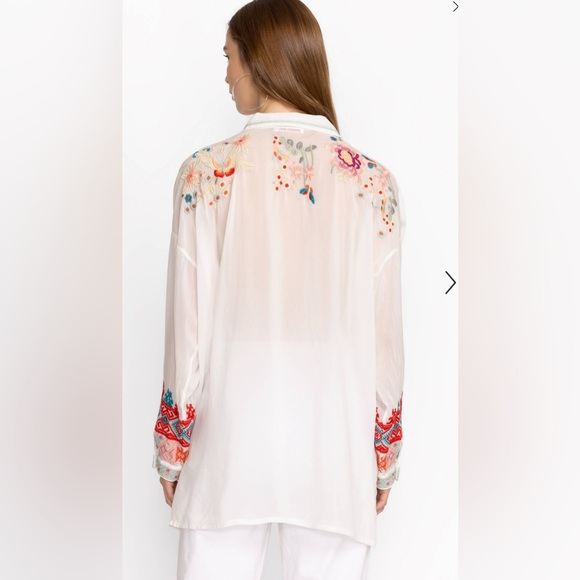 Johnny Was Audrey White Tunic Women's Embroidered Floral Long Sleeved Size Small - Picture 5 of 11